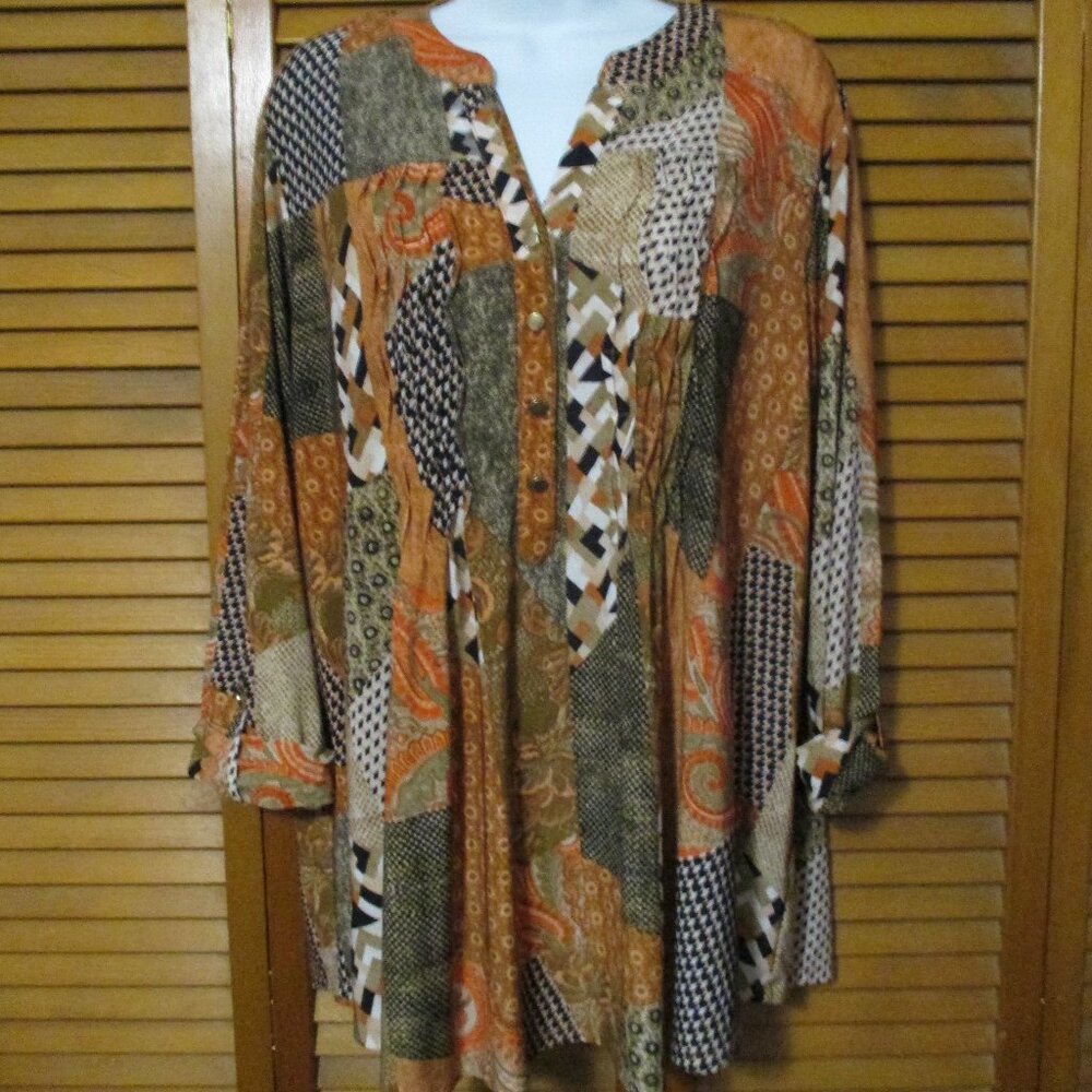 Ava & Grace top Cottagecore V neck, flowy, stretchy, tan & browns size 2x